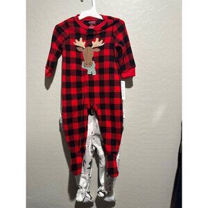 Carters Christmas/Winter Fleece Sleepers-Moose & Polar Bear- Sz 12M (2 Pack)